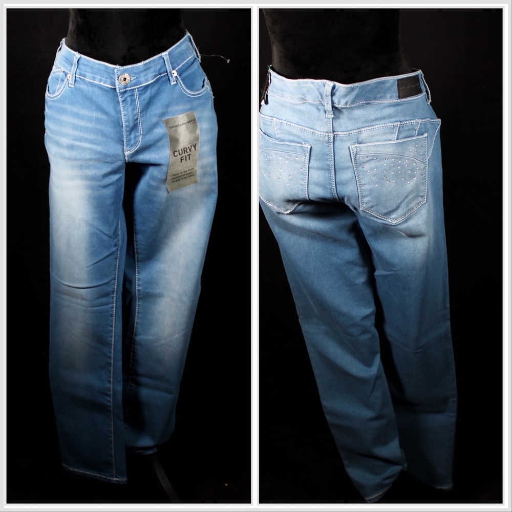 NWT Bright Blue Skinny Jeans with Rhinestone Detailing Midrise Curvy Reg Skinny